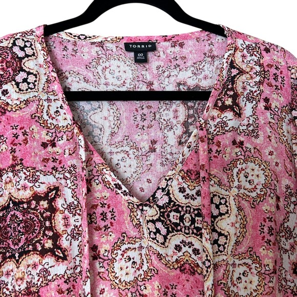 Torrid 00 Pink Paisley Print V Neck Babydoll Dress Plus Size Casual Boho - Picture 9 of 13